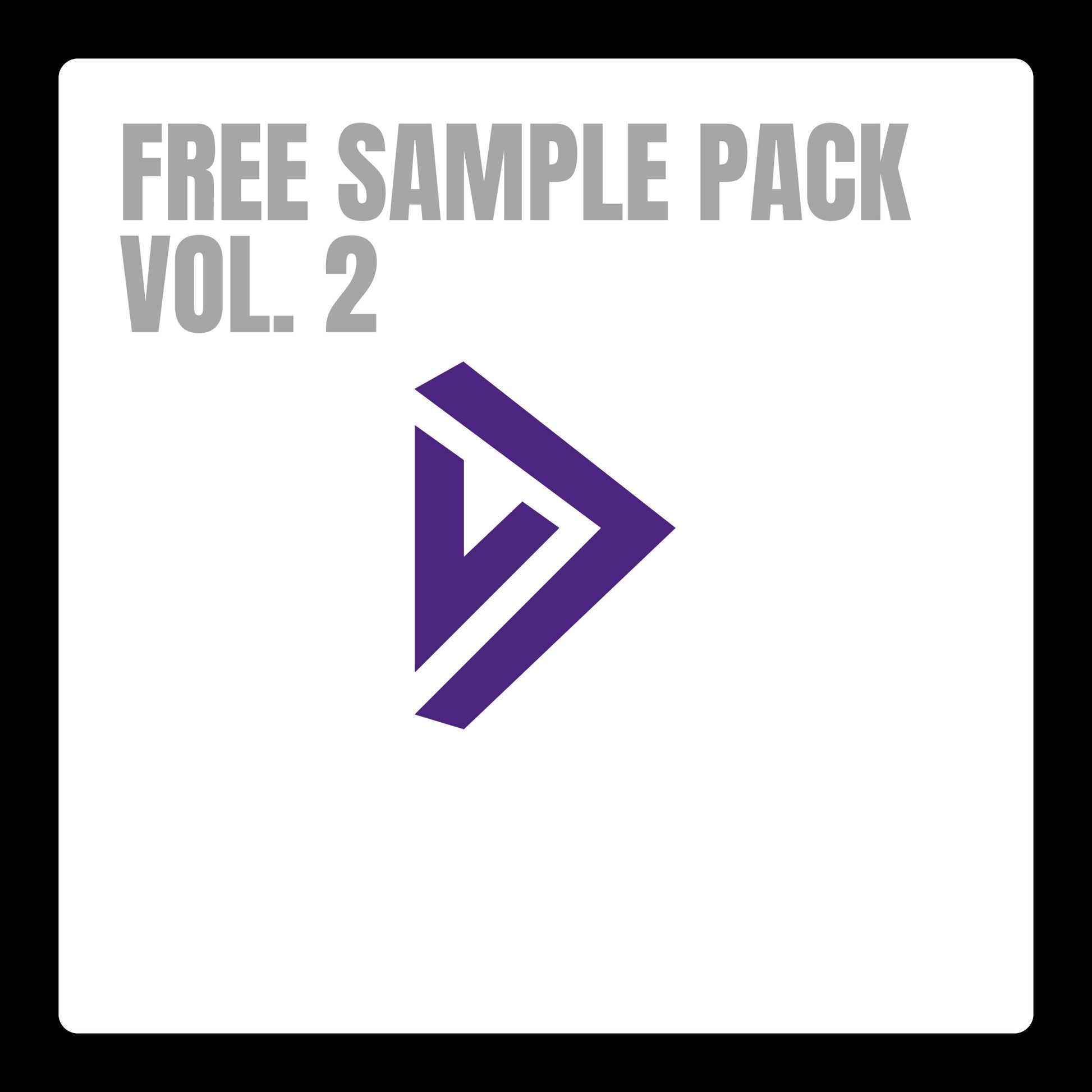 A white square with Free Sample Pack Vol. 2 in block text in the top left with the purple Divergent Sound symbol in the center